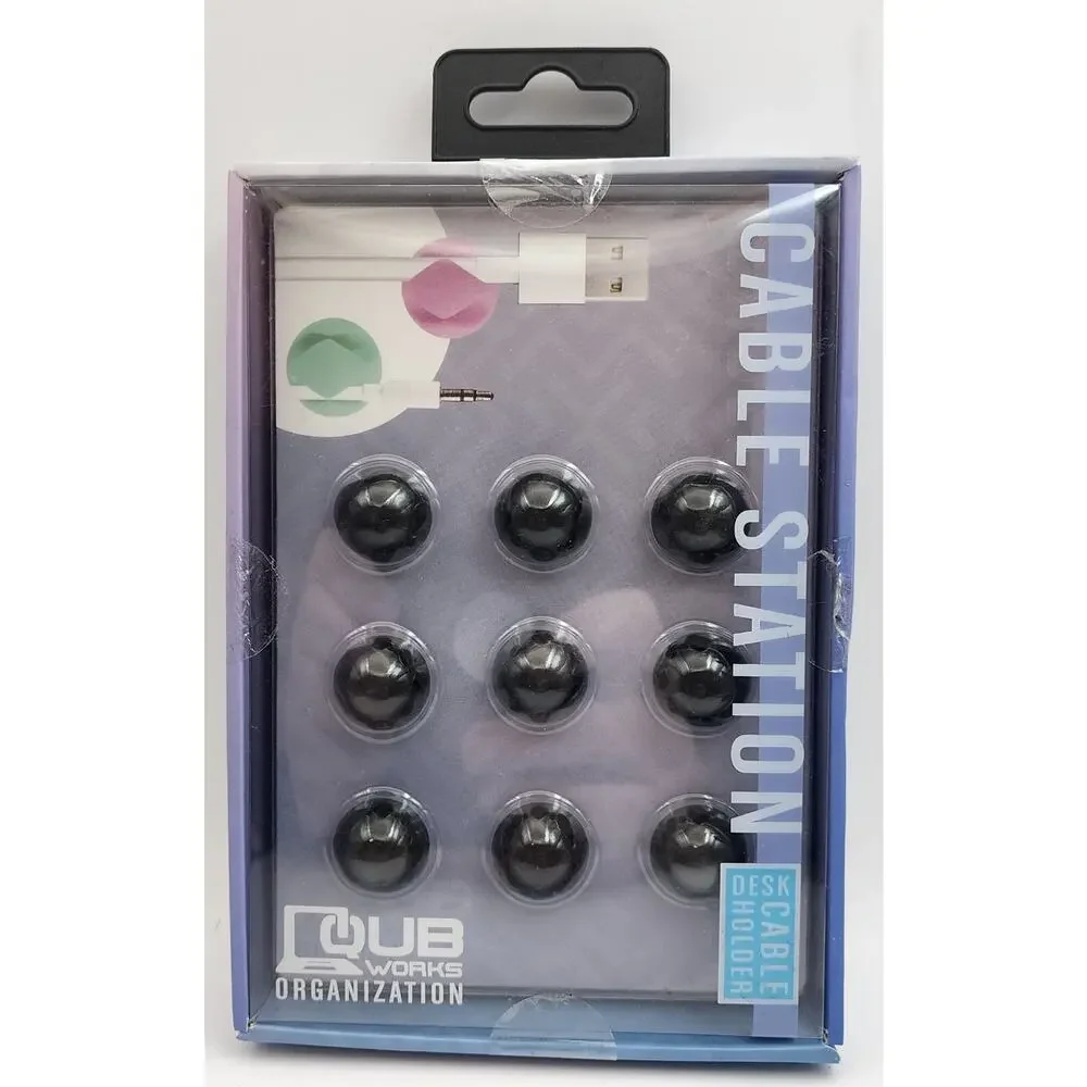 9 Pack of Cable Station Desk Cable Holders - QUB Works, Black